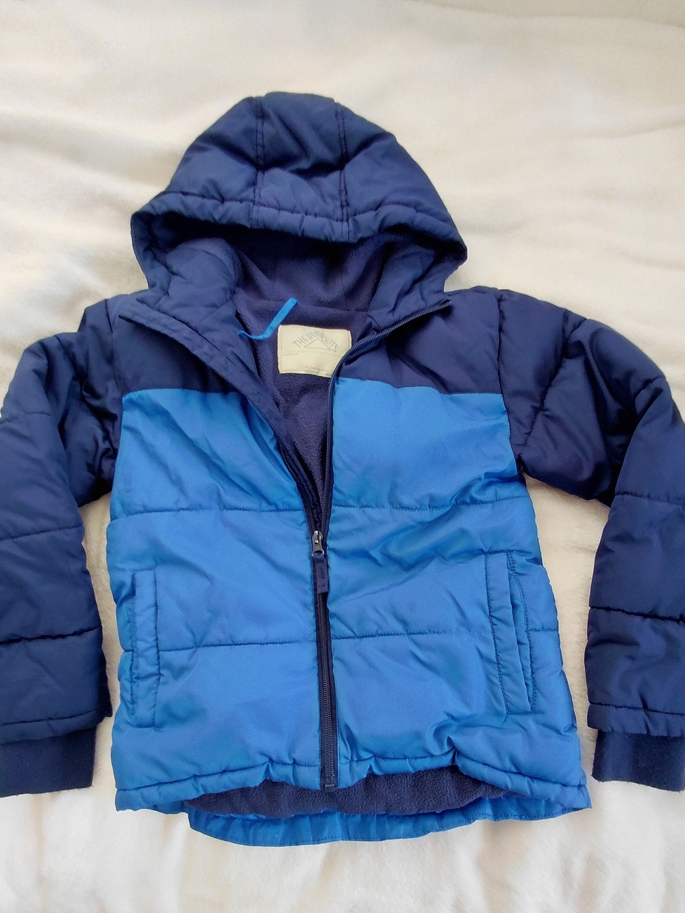 Thereabouts Boys Colorblock Hooded Puffer Jacket, Blue/Navy Sz 8